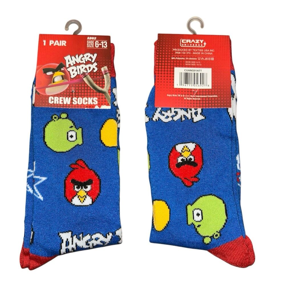 1x Angry Birds Novelty Fun Crew Socks Size 6-13